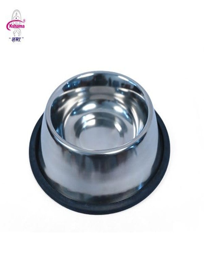 Kshama Stainless Steel Feeding Bowl with Rubber Base | Non-Toxic Dishwasher Safe Pet Supplies | Anti-Skid Food Water Bowl for Dogs, Puppy and Cat (Silver, 500ml) - Image 2